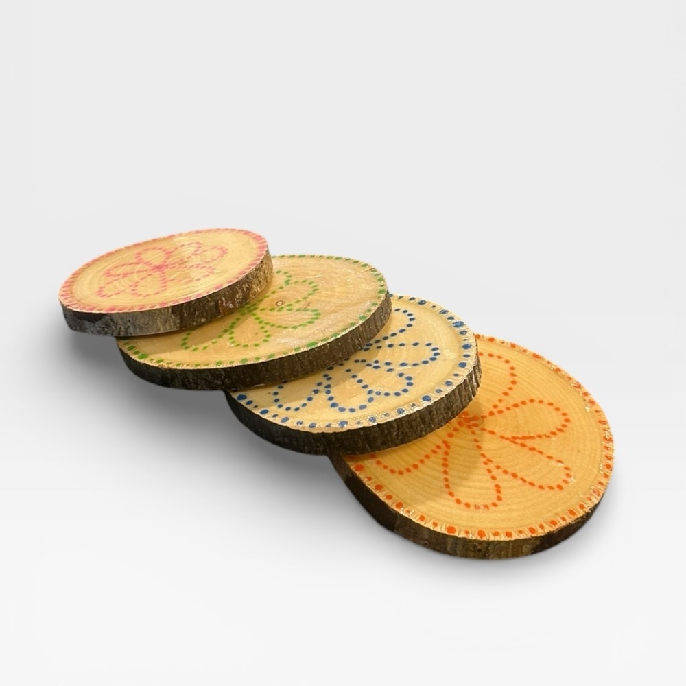 4 Handmade Raw Wood abstract Drink Coasters
